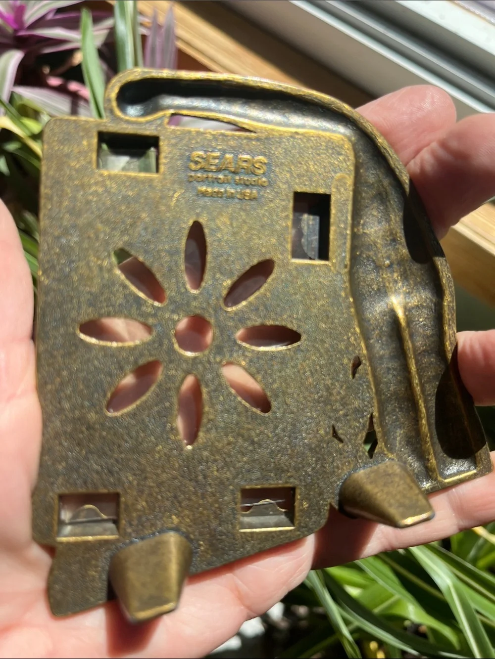2 Vtg Sears Portrait Studio Dinosaur Sunflower Picture Frames Gold Tone Brass